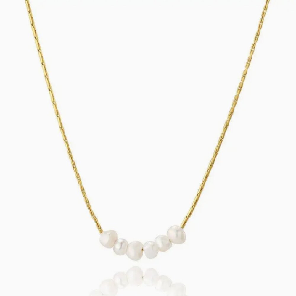 18K Gold Plated Freshwater Pearl Necklace | Waterproof Stainless Steel | Dainty